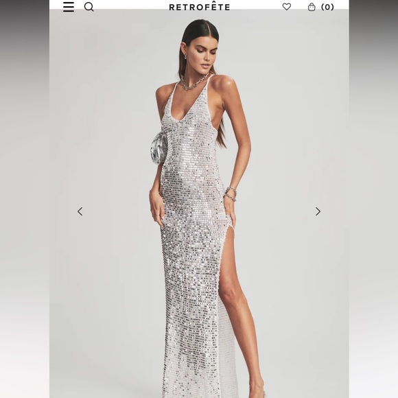 Retrofete Dresses & Skirts - Retrofete Marie Sequin Crochet Maxi Dress Silver size M/L